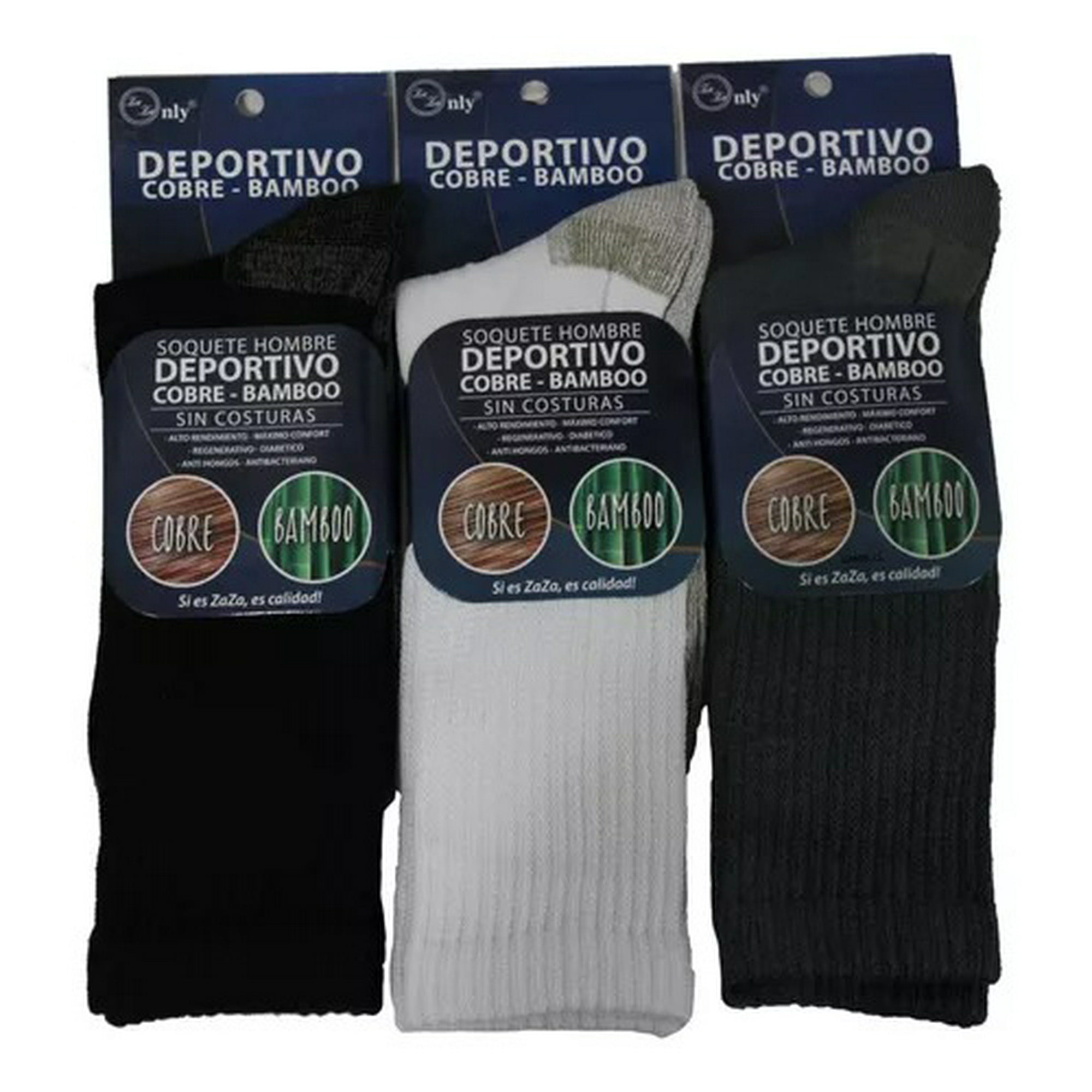 Only Zaza - Calcetines Deportivo (soquete) Para Hombre De Bambú + Cobre - Diabéticos - Sin Costuras - Docena.