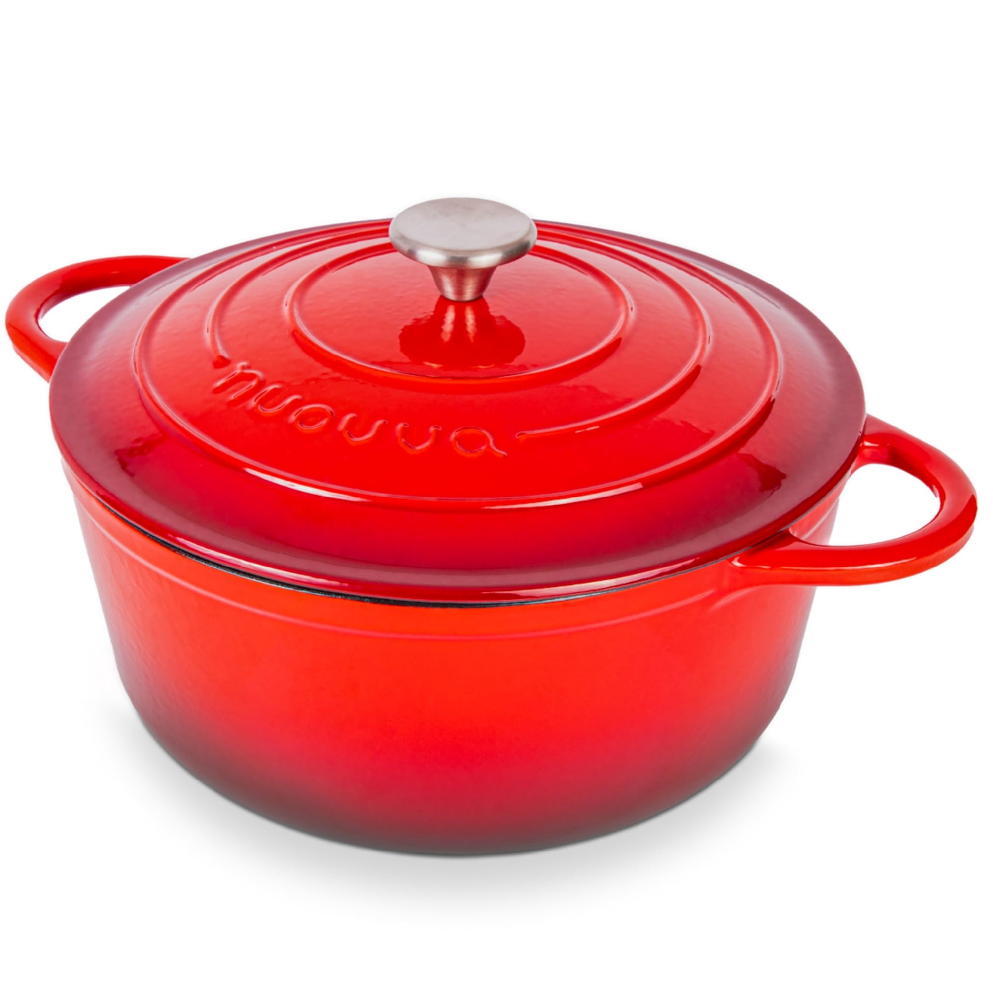 Olla Holandesa Nuovva De Hierro Fundido Esmaltado De 6,4 Litros Con Tapa Roja
