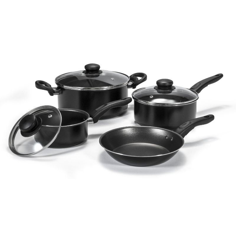 Haus - Batería De Cocina Aluminio 7 Piezas Color Negro