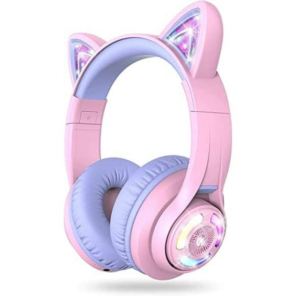 Auriculares inalámbricos para niños con luces LED y limitador de volumen, iClever BTH13, 45h de reproducción, morado
