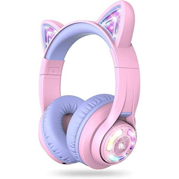 Auriculares inalámbricos para niños con luces LED y limitador de volumen, iClever BTH13, 45h de reproducción, morado
