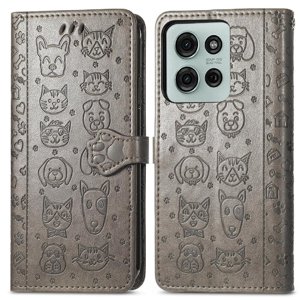 Funda Cartera Foxdock Para Motorola Moto G75 , Flip Pu Con Relieve De Gatos Y Perros, Tarjetero Y Soporte