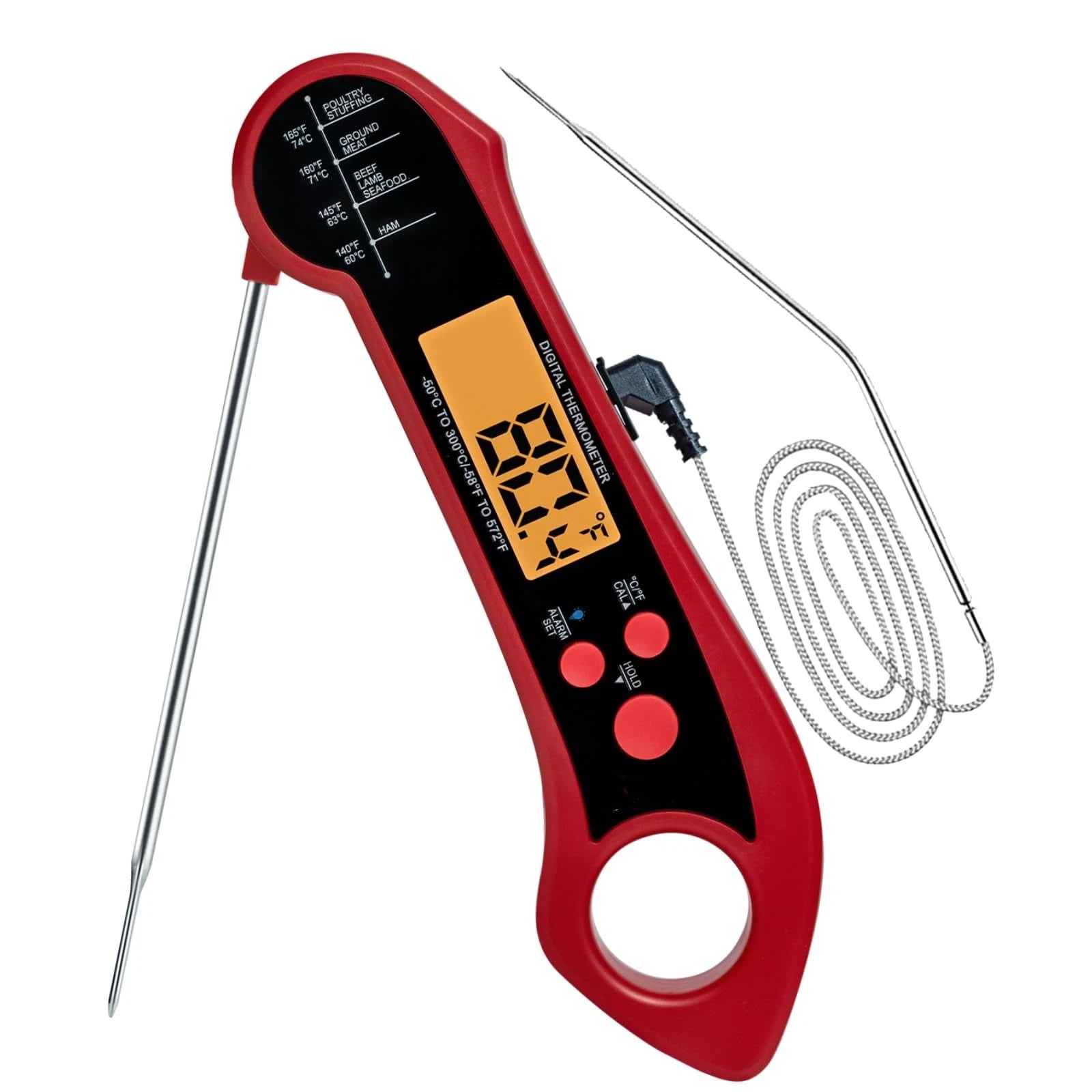 Xusx111 - Termómetro De Carne 2 En 1, Termómetro De Cocina De Alimentos De Lectura Instantánea Digital Con Sondas Dobles | Impermeable | Conjunto De Alarma | Calibración | Iluminación Posterior | Func