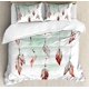 thumbnail image 1 of Indie Duvet Cover Set Group of Funky Monsters Society Different Expressions Abstract Groovy Doodle Style Decorative 3 Piece Bedding Set, 1 of 5