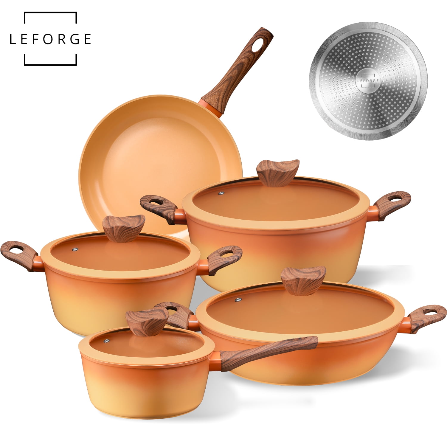 Batería Cocina 9 Piezas Aluminio Revestimiento Cerámico Leforge