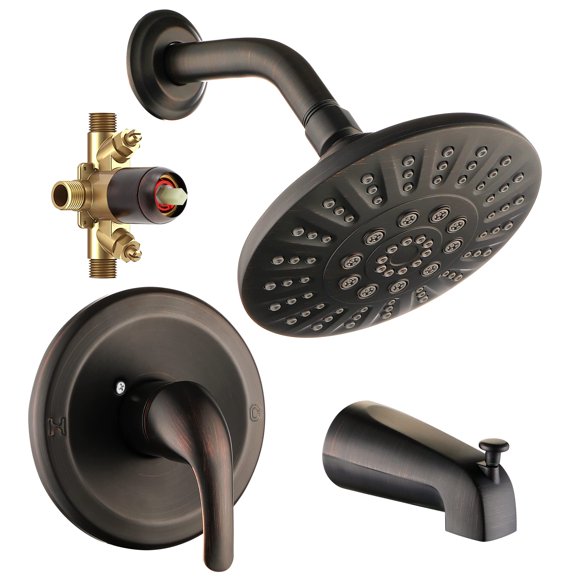Kit de Ducha y Bañera CATTSHO de 6 pulgadas Cascada con 5 chorros en bronce envejecido