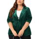 thumbnail image 1 of GRACIA Y GRANDEZA Chaqueta de Terciopelo con Solapa de Muesca y Botón de Manga Larga para Mujer Talla Grande Peplum 1X Verde Oscuro, 1 of 8