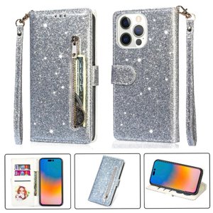 Funda Para Foxdock Elegante Funda Iphone 14 Pro Glitter Con Cremallera-Ideal Para El Uso Diario
