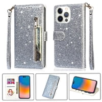 Funda Para Foxdock Elegante Funda Iphone 14 Pro Glitter Con Cremallera-Ideal Para El Uso Diario