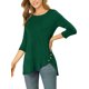 thumbnail image 5 of INSPIRE CHIC Blusas para Mujer Cuello Redondo Manga 3/4 Decoración de Botones Dobladillo Irregular Estilo Casual Blusa M Verde Oscuro, 5 of 7