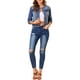 thumbnail image 2 of Chaqueta de Mezclilla Recortada de Manga Larga sin Cuello con Botones para Mujer INSPIRE CHIC Azul M, 2 of 6
