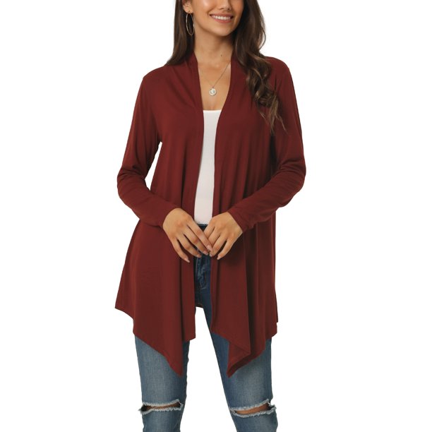 INSPIRE CHIC Cárdigan ligero de manga larga y frente abierto para mujer, primavera y otoño, casual, S, rojo vino