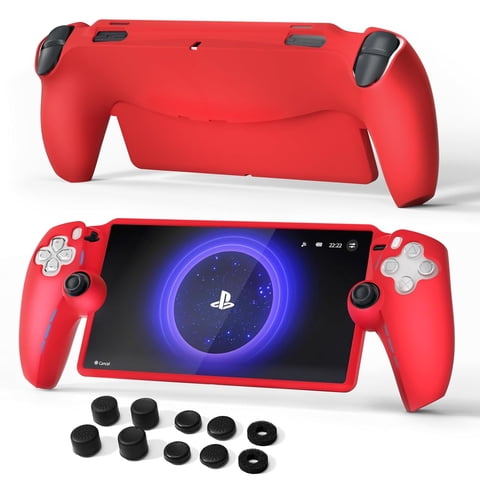 Genérico - Funda Protectora Para Playstation Portal,8 Tapas De Agarre Del Pulgar 2 Anillos De Precisión Para La Funda De Silicona Suave Ps Portal-Rojo