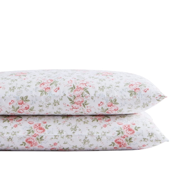 Juego de fundas de almohada Laura Ashley Lilian, satén de algodón coral, 2 piezas