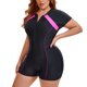 thumbnail image 4 of Agnes Orinda Traje de baño de una pieza para mujer de talla grande, traje de surf con pantalón corto, manga corta, media cremallera, traje de baño para vacaciones en la playa, 4X negro fucsia, 4 of 9