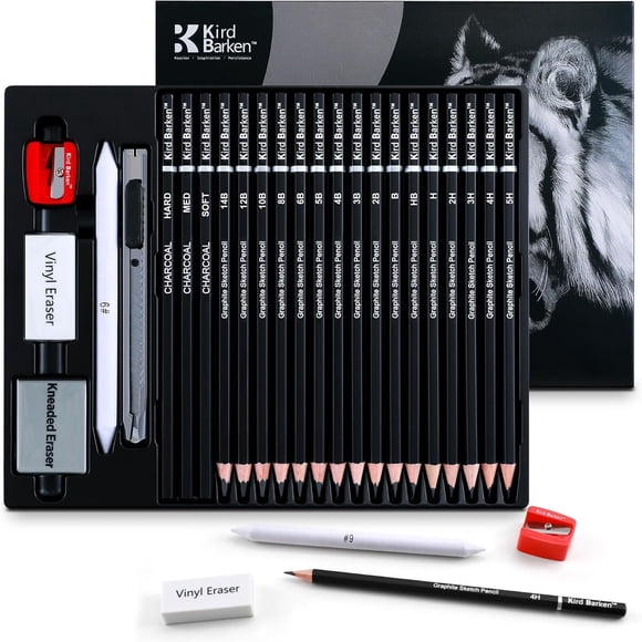 Set Profesional de Lápices de Dibujo Kird Barken 24 Piezas Carbón y Grafito