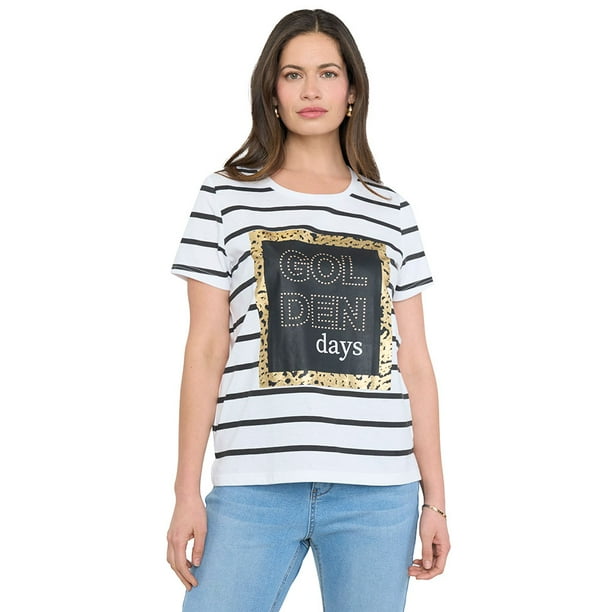 Polera Mujer Manga Corta Focal Print Ecru Corona