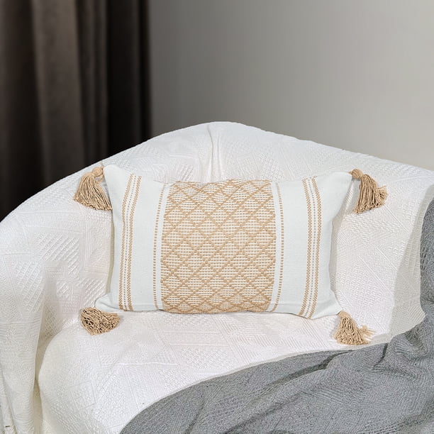 XmhyTop Almohada bohemia (2 pieza), 45 x 30 cm, Material de chenilla felpuda neutra, con funda y relleno incluido, ideal para sala de estar, sofá, cama, Estilo B, Caqui oscuro