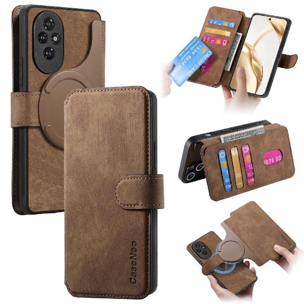 Funda Billetera Magnética para Honor 200 Soporte Tarjetas Desmontable Marrón