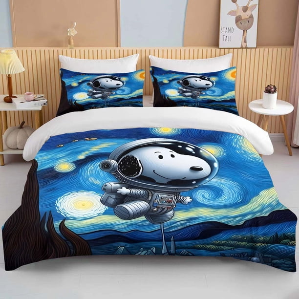 MINISO Snoopy Printed Soft Bedding Set Cartoon Duvet Cover Comforter Pillowcase Boys Girls Children Bedding Set Luxury Bed Sheets