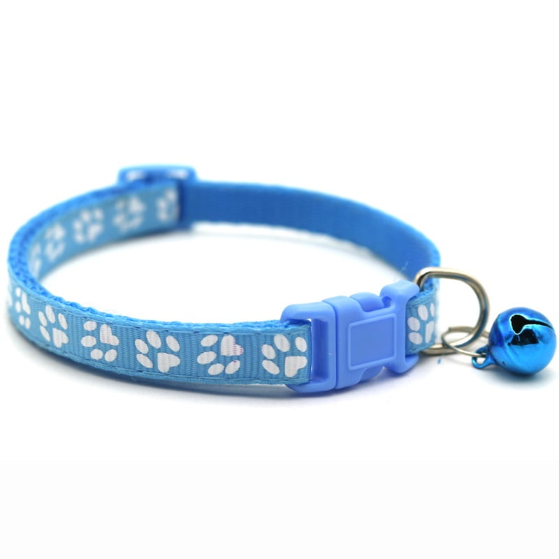 Collar Huellita con Cascabel para Gatos Azul Celeste