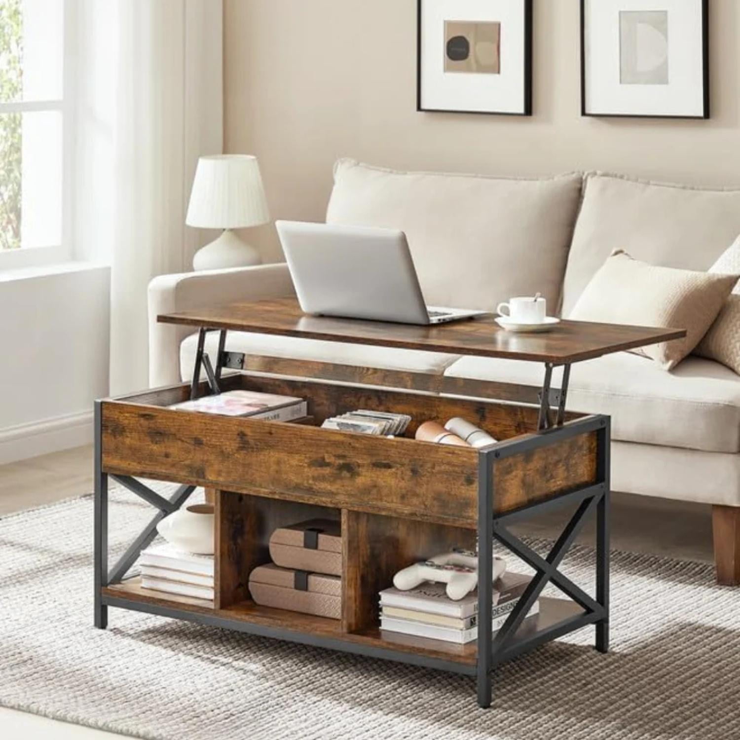 Pandalino - Mesa De Centro Elevable Maite | Multifuncional Con Estilo Industrial Marron