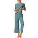 thumbnail image 1 of INSPIRE CHIC Conjunto de Pijama de Mujer Acanalado de Manga Corta Modal con Puños con Volantes y Pantalones de Descanso Suaves L Azul Lago, 1 of 6