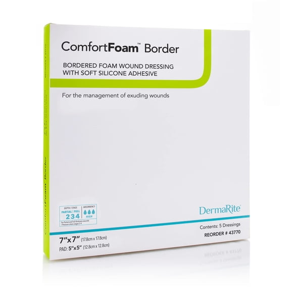 Apósito DermaRite ComfortFoam Border 18x18 cm Paquete de 5