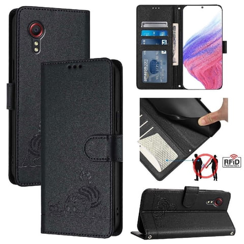 Funda Tipo Cartera Foxdock Para Samsung Galaxy Xcover 5 Con Soporte, Ranuras, Rfid, Diseño De Gato