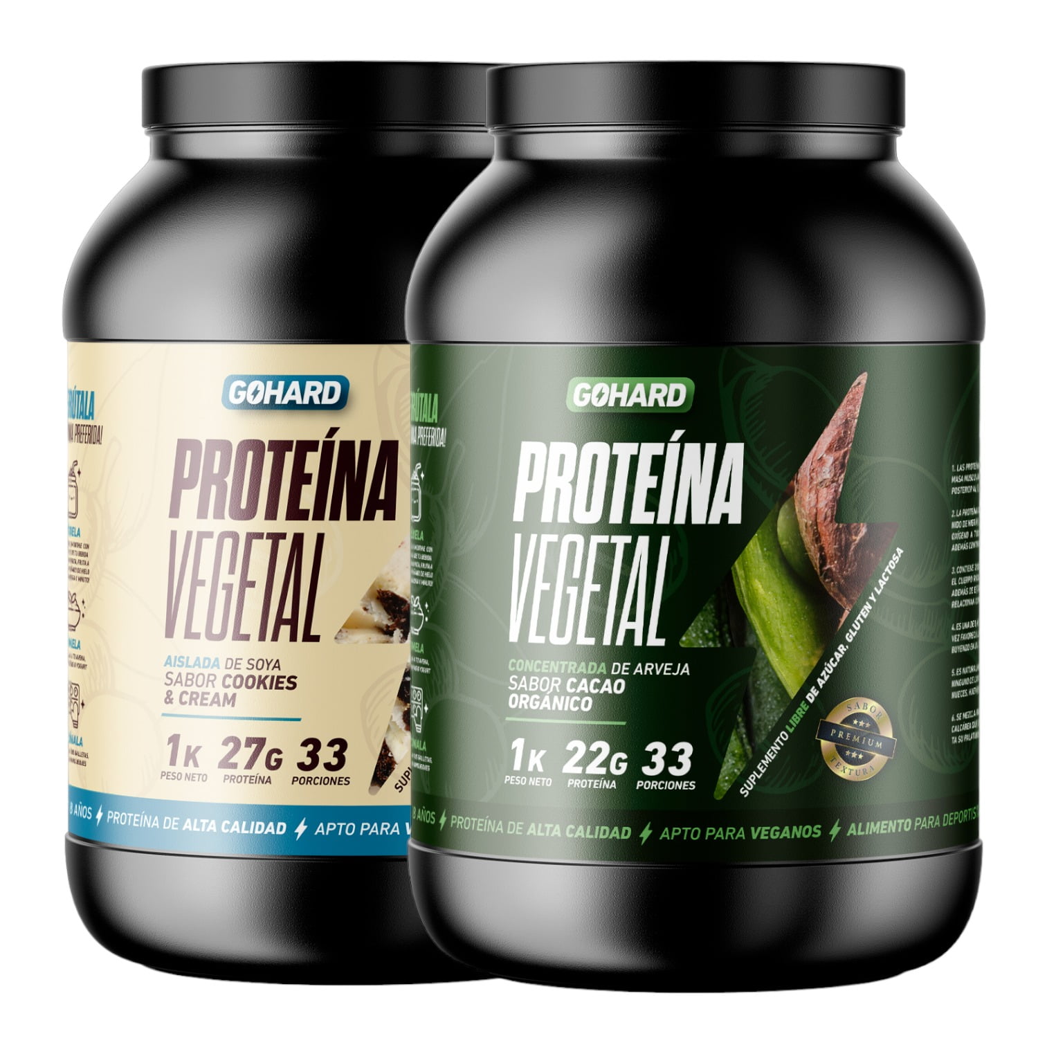 Pack Proteinas Vegetales 2Kg Total 66Sv Cacao Orgánico -Cookies And Cream