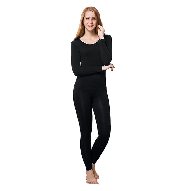 Conjunto de ropa interior térmica para hombre y mujer, cuello redondo suave y terciopelo, ropa interior térmica de otoño, capa base cálida de invierno (parte superior e inferior).