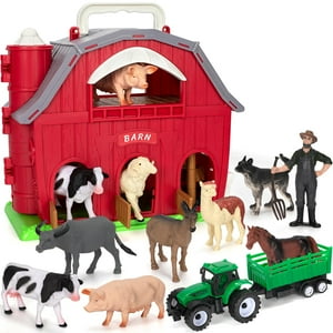 Farm Animals Toys Ellinjan Big Red Barn Con Figuras Y Tractor