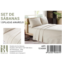 Mundo Shopping - Set De Sabanas Plaza Y Media Color Amarelo 200 Hilos + 1 Funda De Almohada