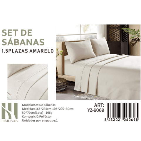 Mundo Shopping - Set De Sabanas Plaza Y Media Color Amarelo 200 Hilos + 1 Funda De Almohada