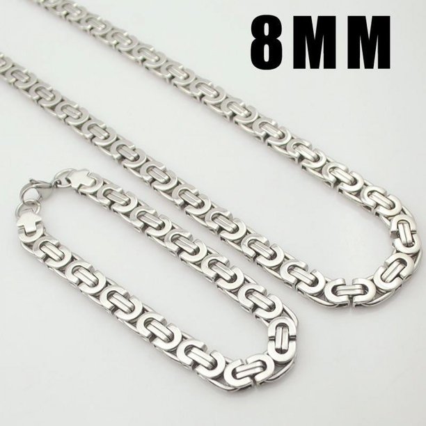 Elegant Stainless Steel Men's Jewelry Set - Egyptian Byzantine Flat Bangle Necklace Set for a Timeless Look