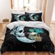 thumbnail image 2 of Moon Wolf Bedding Green Watercolor Forest Wolf Landscape Duvet Cover Sets 3 Pieces Wild Animal Bedding Set, 2 of 5