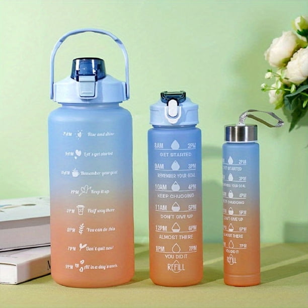 3PCS Sports Water Bottle, Leak-proof Motivational Sports Water Bottle With Straw And Time Marker, Flip Top Durable, Perfect For Office, School, Gym And Workout, Outdoor Large Water Bottle, Back To Sch