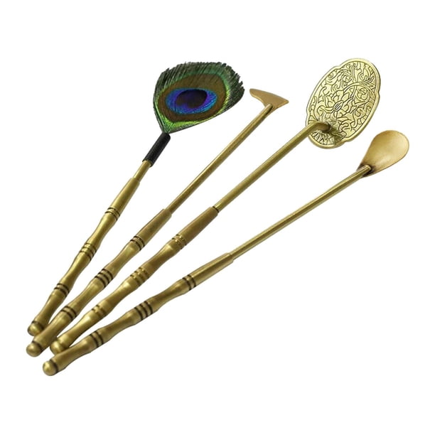 4 Piezas Kit para Hacer Incienso con Cucharilla Prensa Pala Cepillo de Latón Artesanal Adecuado para Meditación Yoga Sala de Té Dormitorio Oficina Decoración de Escritorio