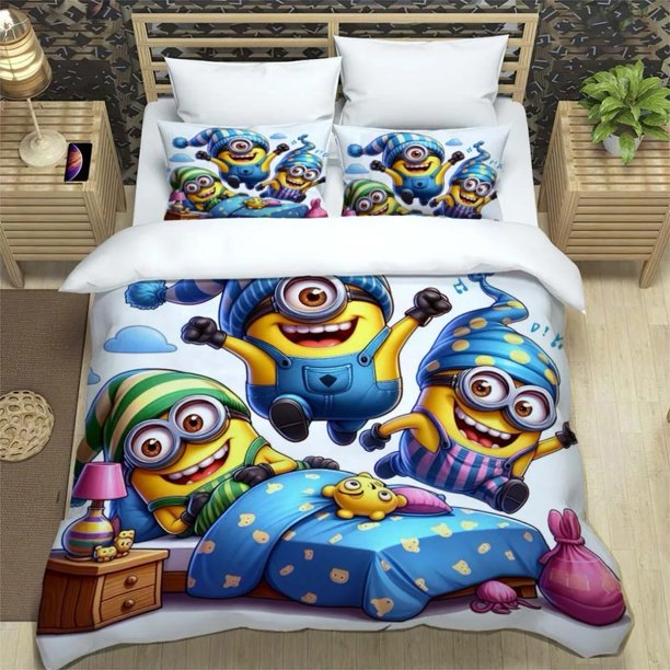 MINISO New Design Cartoon Minions Bedding Set,Minions Quilt Cover Anime Duvet Cover Set For Children And Adults Gift Bed Sheets
