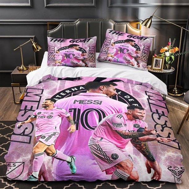Football Star Messi Print Pattern Pink Soft Microfiber Football Bedding Set