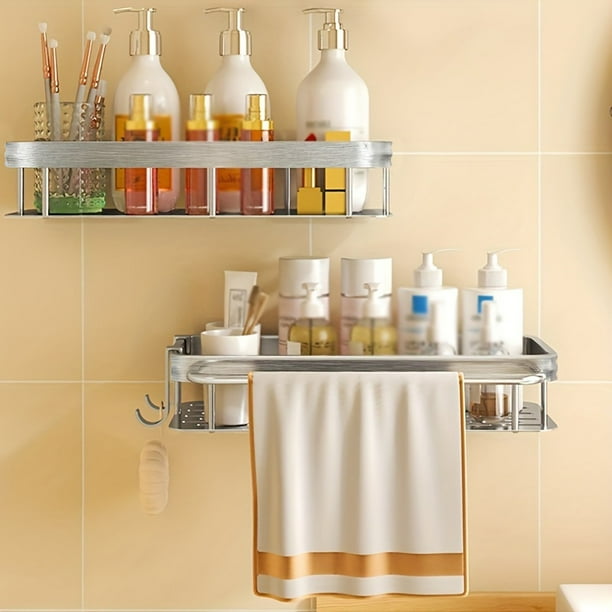 Maximize Your Bathroom Space with Our Modern 1pc Punch-Free Bathroom Storage Rack - Durable, Rust-Resistant, and Wall-Mounted for Quick and Easy Installation!
