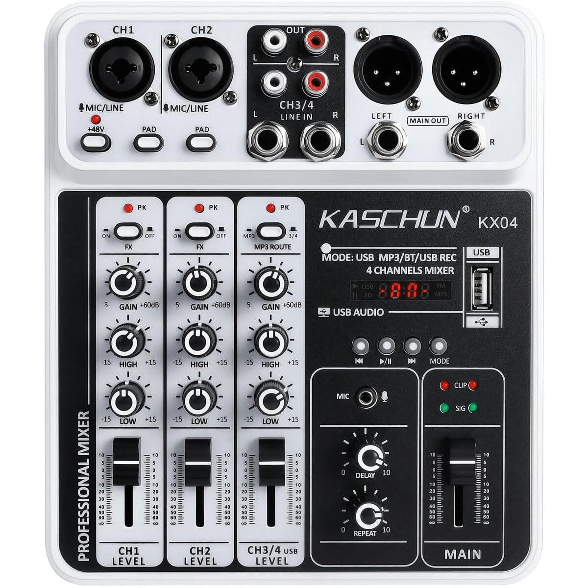 Mezclador Dj Kaschun Kx04 4 Canales Bluetooth Usb 48v