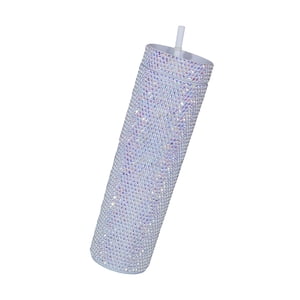 Magideal - Bling Tumbler Con Pajita Y Tapa, Bebidas Frías, Botella De Agua, Café Helado, Taza Y Taza De Viaje, Vasos De Plástico Reutilizables, Perfecto , Astilla Blanca Astilla Plastica Blanca 450Ml