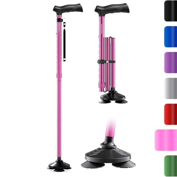 Bastón HONEYBULL, plegable, ajustable, plegable, rosa