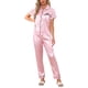 thumbnail image 4 of INSPIRE CHIC Conjunto de Pijama de Satén para Mujer con Botones, Manga Corta y Pantalones Sueltos, Ropa de Dormir Sedosa, Talla L, Rayas Rosadas, 4 of 6