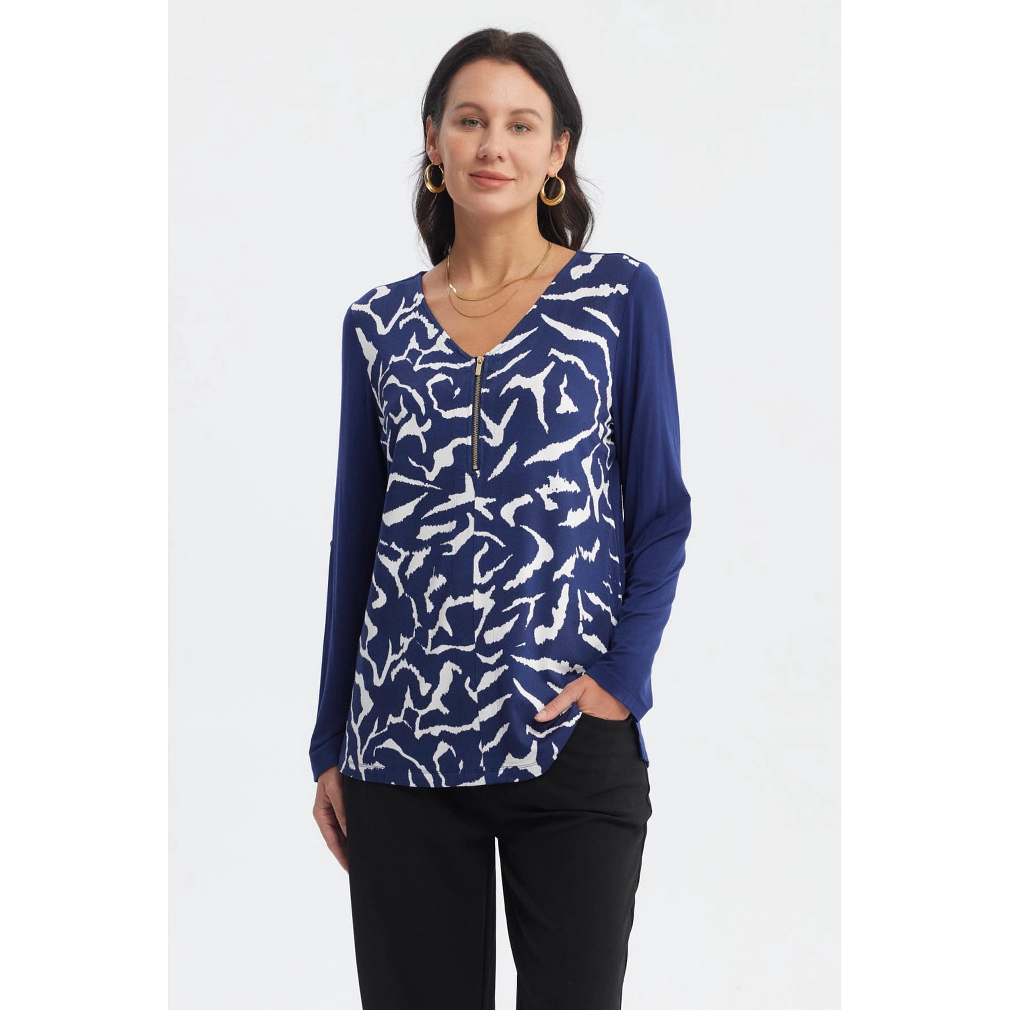 Fashionspark - Polera Mujer Media Pata Con Cierre Azul Oscuro