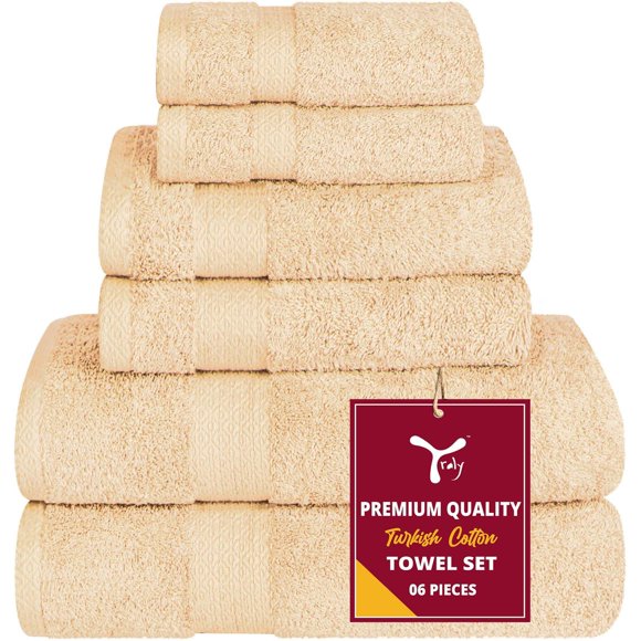 Juego de Toallas YRALY 6 piezas 100% algodón turco Beige