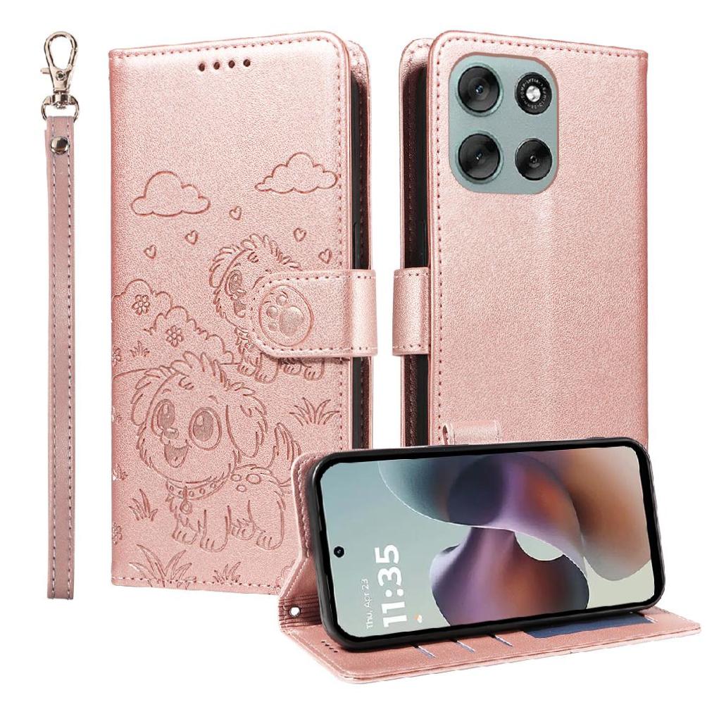 Funda Billetera Foxdock Compatible Con Motorola Moto G56, Diseño Perrito Tierno, Ranuras Para Tarjetas Y Soporte Plegable