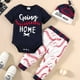 thumbnail image 1 of 3pcs Newborn Infant "GOING HOME" Graphic Bodysuit Onesies & Elastic Waist Baseball Graphic Pants & Hat Set, Baby Boys Toddler Summer Clothes, 1 of 5