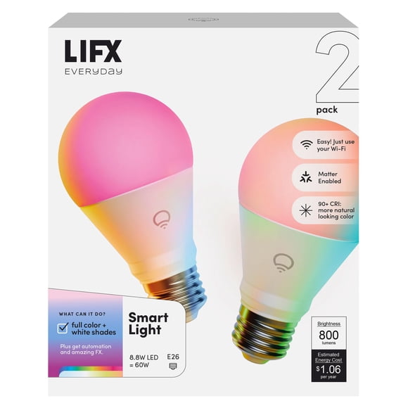 Bombillas inteligentes LIFX A19 RGBW blanco regulable 2 unidades